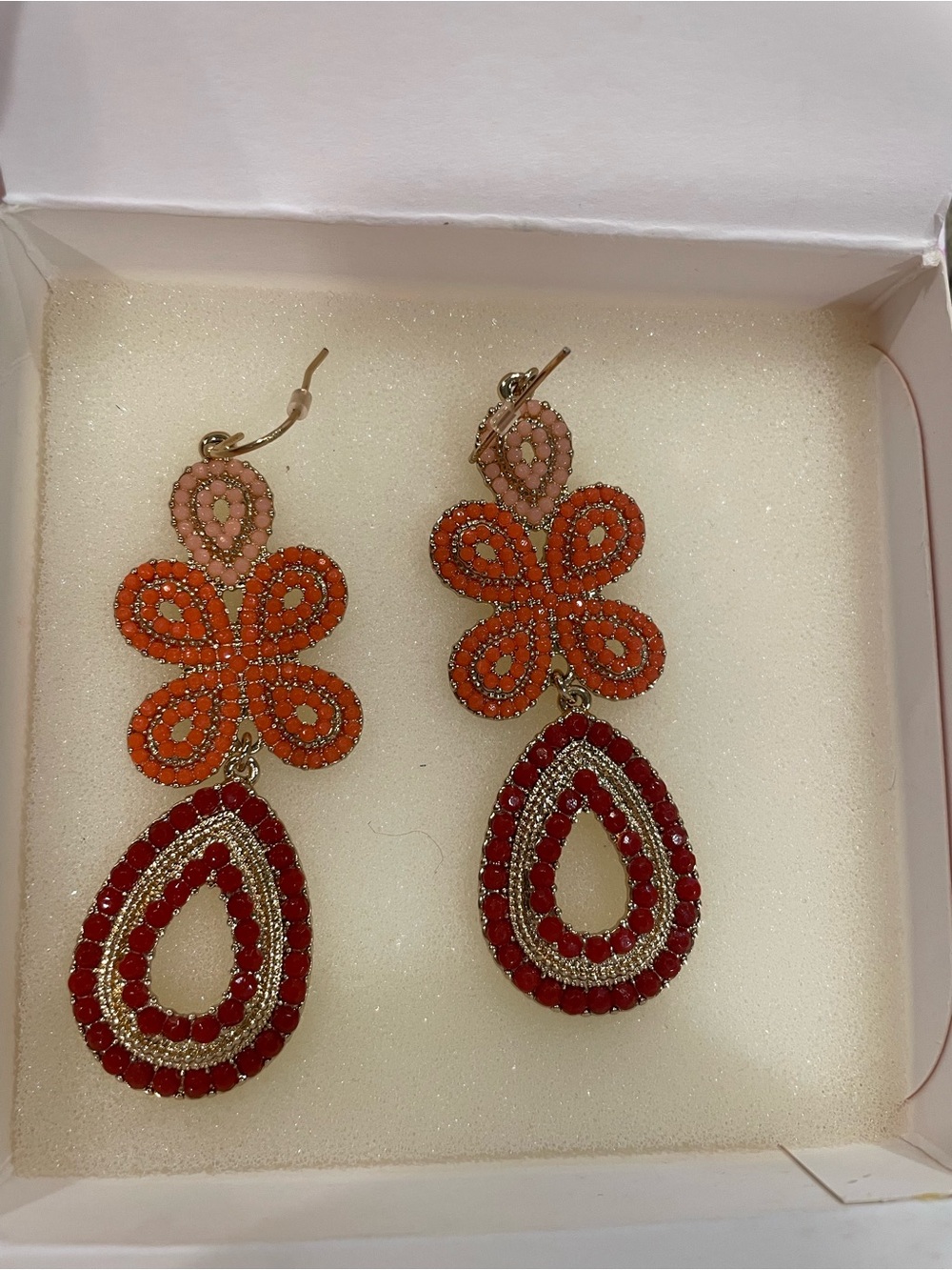 Stella & Dot Orange and Red Beaded Drop Earrings - Picture 2 of 7